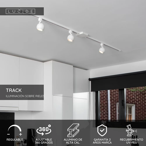 Lucide TRACK FAVORI Foco de riel - Sistema de carril monofásico / Iluminación con rieles - 1xGU10 - Blanco (Extensión) - USP